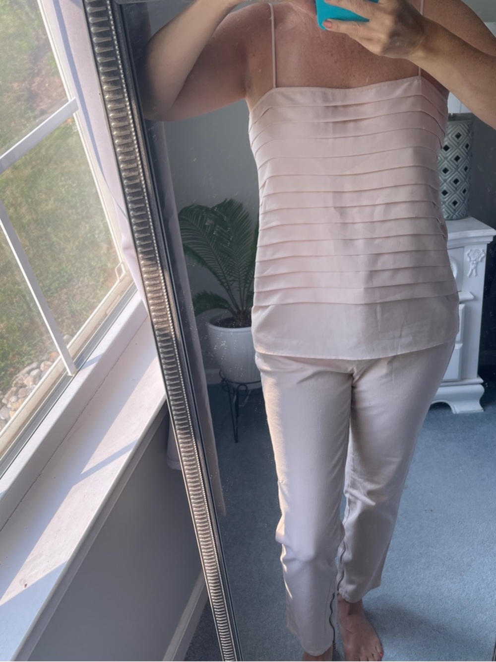 Ann Taylor Blush Pink Cropped Pants & Pleated Cami Set